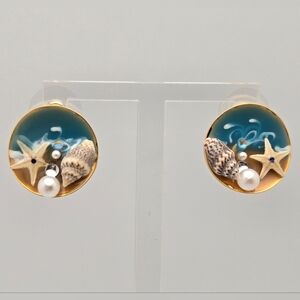 Handmade Artisan Ocean Wave Starfish Sterling Silver 925 Enamel Earrings